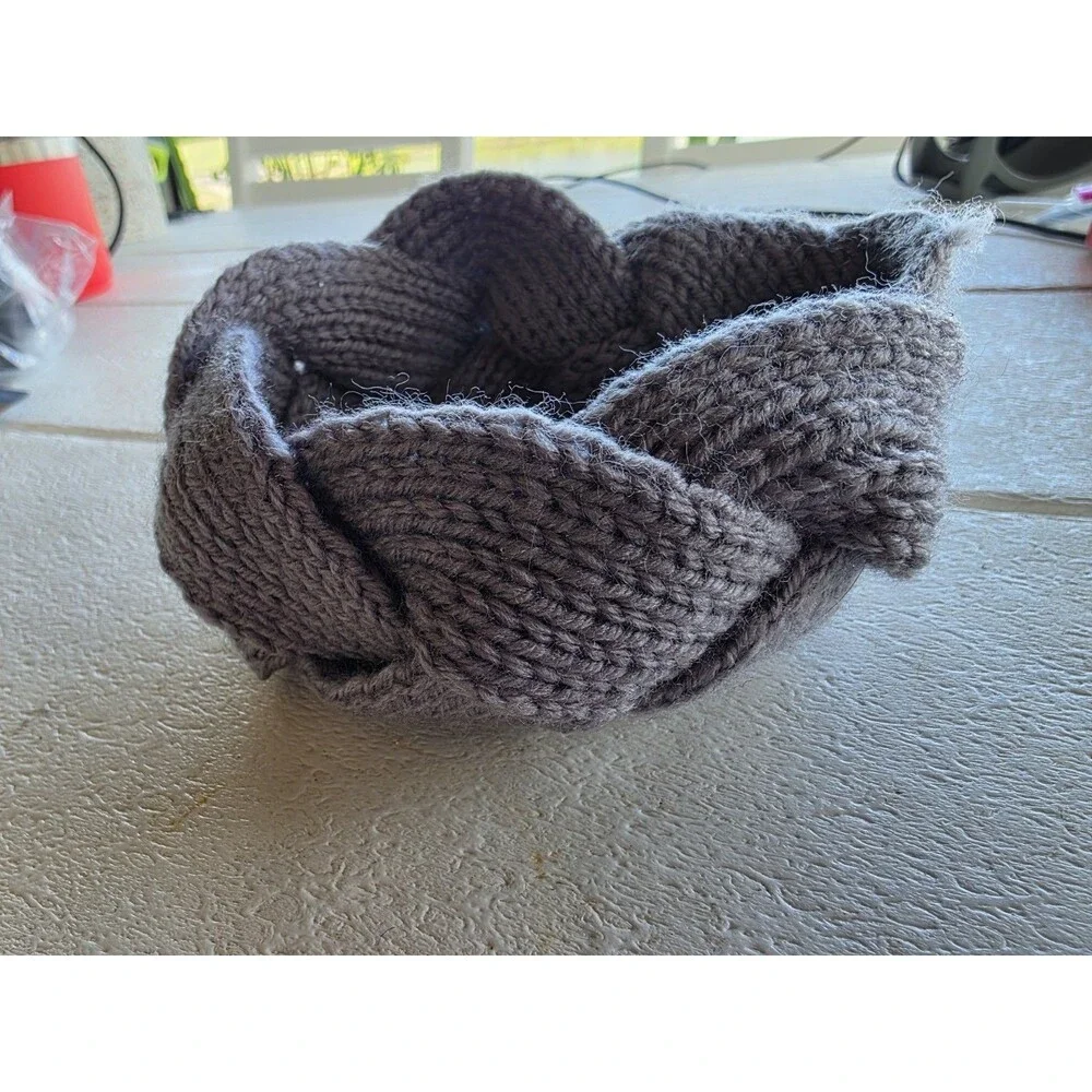 Women's Winter Chunky Knit Headbands Braided Knitted Ear Warmer Head Gray Small